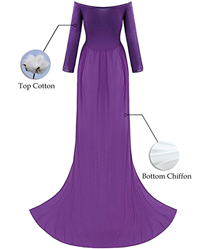 ZIUMUDY Maternity Maxi Chiffon Photography Dress Split Front Gown for Photoshoot - color: Purple