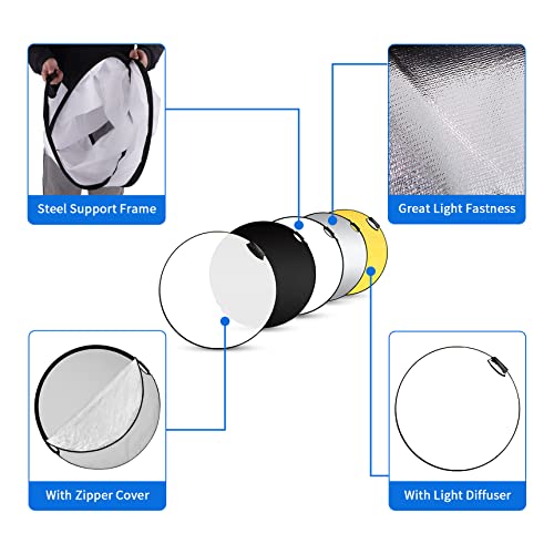 Selens 43 Inch (110cm) Photography Reflector, Collapsible Light Reflector with Carrying Case, 5 in 1 Reflector for Photography Photo Studio Lighting -Translucent, Silver, Gold, White and Black - size: 43 Inch