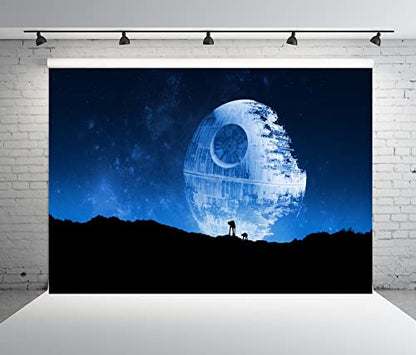 BELECO 6x4ft Fabric Blue Death Star Backdrop for Photography Galactic Superweapon Galaxy Background Universe Outer Space Baby Shower Birthday Party Decor Banner Photo Studio Props - size: 6x4FT