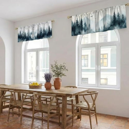Misty Forest Curtain, Two-Pack, Mist Mountain Bird Watercolor Landscape,Applicable to Bathroom, Bedroom, 54x18 inches. - color: Misty Forest