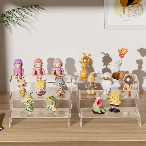 Aminigram Large Acrylic Display Risers, 2 Set - 6 Pack (12”L~11.6”L~11.2”L) Collectibles Display Shelf, Acrylic Risers Display Stands for Show Figures, Cupcake, Perfume, Jewelry, Toys