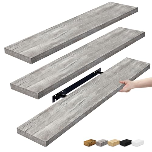 Sorbus Floating Shelves for Wall - 35 Inch Long Bathroom Shelves, Wall Decor for Bedroom, Kitchen, Living Room & Book Storage - Mounted Floating Shelf with Invisible Brackets (Gray, 3 Pack) - color: Grey, size: 35 Inch, style: 3 Pack