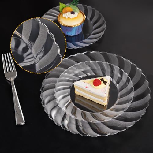 U-QE 100 Pieces Clear Plastic Plates-6 Inch Plastic Dessert Plates Disposable - Washable & Reusable - Premium Hard Clear Plates Fancy Disposable Heavy Duty Plastic Plates for Party,Weddings and Events - color: 6Inch-100pcs-Clear