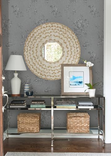Erfoni 197"x17.7" Gray Peel and Stick Wallpaper Thicken Flower Embossed Wallpaper Retro Solid Grey Self Adhesive Wall Paper Floral Textured Removable Contact Paper Decoration DIY for Accent Wall - color: Gray, size: 17.7" x 197"