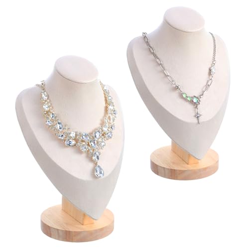 2PCS Necklace Display Stand, Bamboo Solid Wood Bust 3D Necklace Jewelry Display Stand for Photography, Home Organizer, Jewelry Selling Trade Shows(Beige, 9.6")