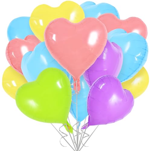 TONIFUL 30Pcs 18 Inch Pastel Colorful Heart Balloons Rainbow Heart Shape Foil Mylar Balloons Decoration for Birthday Valentine's Day Wedding Bridal Shower Anniversary Engagement Party Supplies - color: Colorful