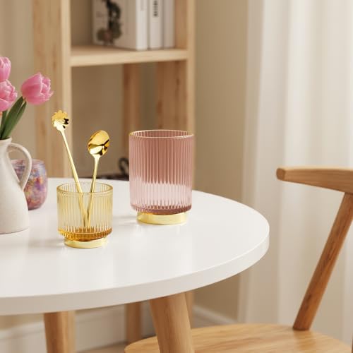 Makeup Brush holder Organizer, Crystal Glass Toothbrush Holders, Striped Make Up Brush Holder for Vanity, Pen Holder for Desk, Vase -Blue (S+L) - color: Blue
