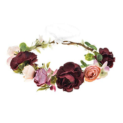 Vividsun Bridal Green Leaf flower Crown Eucalyptus Floral Headband Wedding Festivals Photo Props (Burgundy) - color: Burgundy