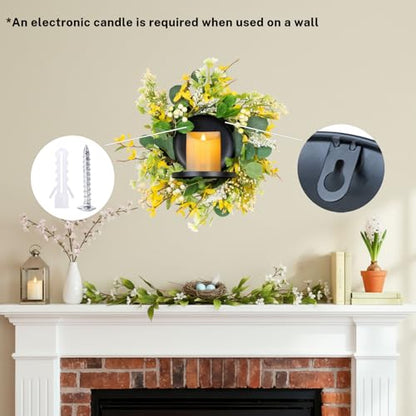 MOYEE Candle Holder Centerpieces for Tables,Candle Ring,Wreaths, Black Metal Candle Stick Paired Artificial Flowers 14 in Versatile Dining Table Centrepiece - color: Yellow Cross Wreath