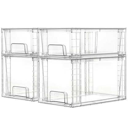 Vtopmart 4 Pack Clear Stackable Storage Drawers,Under Sink and Kitchen Organizers Storage,Easy to Assemble Plastic Drawers for Baby Bottle,Medicine, Bathroom,Cabinet and Pantry Organization - style: 2 Medium+2 Small