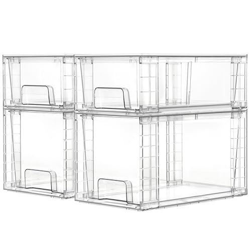 Vtopmart 4 Pack Clear Stackable Storage Drawers,Under Sink and Kitchen Organizers Storage,Easy to Assemble Plastic Drawers for Baby Bottle,Medicine, Bathroom,Cabinet and Pantry Organization - style: 2 Medium+2 Small