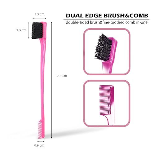 Soft 'N Style Double Sided Edge Control Hair Brush Comb Combo Pack 4 Pieces Pink and Black - color: 4pack