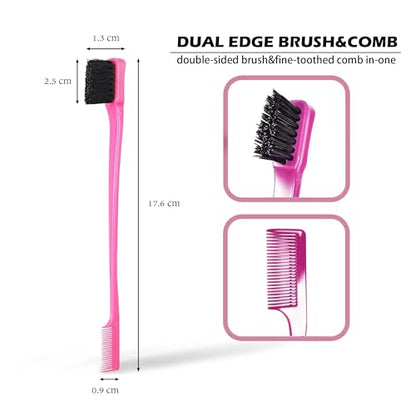 Soft 'N Style Double Sided Edge Control Hair Brush Comb Combo Pack 4 Pieces Pink and Black - color: 4pack