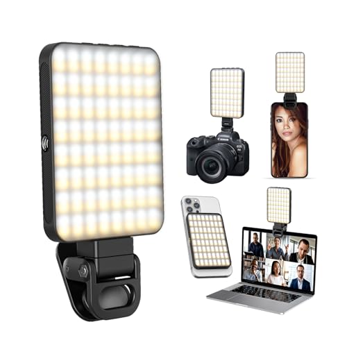 Magnetic Selfie Light,Phone Light Clip On with 128 LEDs & 3 Colors for Laptop,Tablet,Makeup,Video,Vlog,Live Streaming,Photo,Zoom Meetings,YouTube ect (Black)