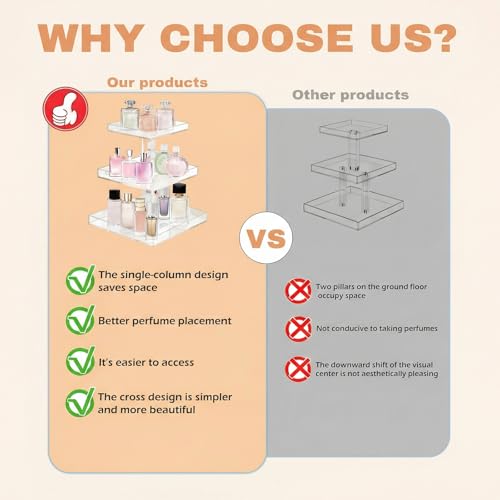 YAGELI 3-Tier Perfume Organizer Stand for Vanity - Large Clear Acrylic Display & Storage for Bathroom Countertop, Dresser | Makeup, Jewelry Holder with Non-Slip Base - size: 11.2" x 11.2" x 15.3"