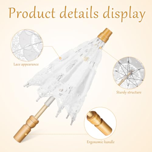 SOIMISS Wedding Lace Parasol Umbrella Vintage Embroidery Cotton Cloth Easy Open Close Handle Bridal Photo Props Lady Costume Accessory