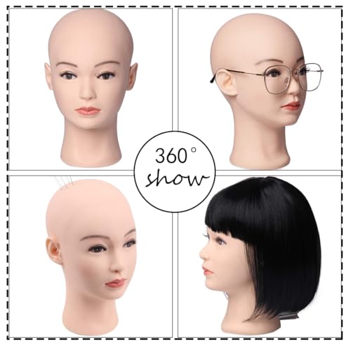 HAIRWAY Bald Mannequin Head Female Professional Cosmetology Training Head Bald Manikin Head for Wigs Making and Display Doll Head with Free T-pins (White 21.5 Inch) - color: Female Bald Head 21.5“ White