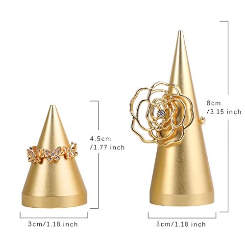 2pcs Gold Ring Display - Wedding Ring Holder for Nightstand, Height 2" and 3.1" - color: Gold