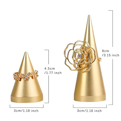 2pcs Gold Ring Display - Wedding Ring Holder for Nightstand, Height 2" and 3.1" - color: Gold