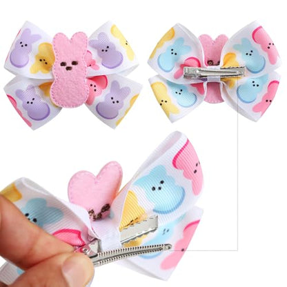 Bunny Hair Bow Pink Rabbit Bowknot Ribbon Easter Spring Hair Accessories 2PC Hair Clips for Baby Girls - color: 2PC Hair Clips