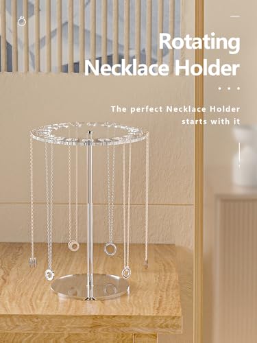 Acrylic Necklace Holder,Jewelry Rotating Organizer Stand For The Girl's Room,Small Necklace Display Hanger Rack,Necklace Storage Hanging,Jewelry Necklace Tree