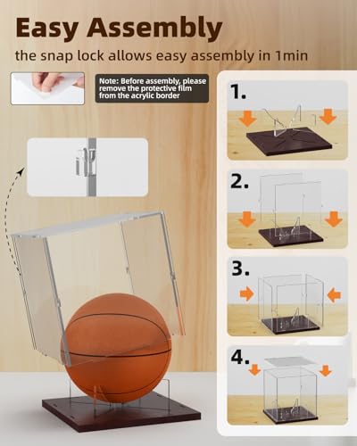 Fitense Basketball Display Case Acrylic Clear, UV Protected Basketball Stand Box Full Size with Solid Wood Base, Soccer Display for Autographed Standard NBA WNBA Ball Memorabilia Keepsake, Ideal Gift