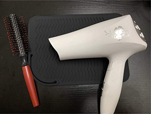 Heat Resistant Silicone Glove and Mat Set for Curling Iron, Hair Straightener, Flat Irons - 9" x 6.5" Food Grade Silicone Mat, Black - color: Black G