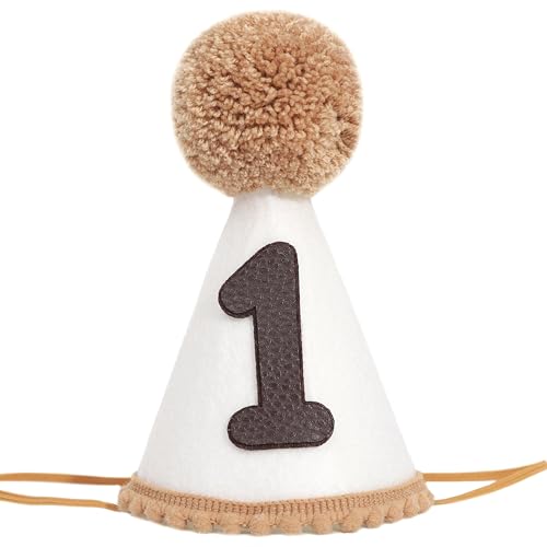 Neutral 1st Birthday Party Hat - Simple First Cone Hat, One Birthday Decoration Photo Props - color: Khaki