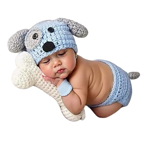 Jastore Baby Photography Props Newborn Boy Girl Photo Shoot Outfits Crochet Costume Infant Knitted Hat Sets - color: Blue Dog