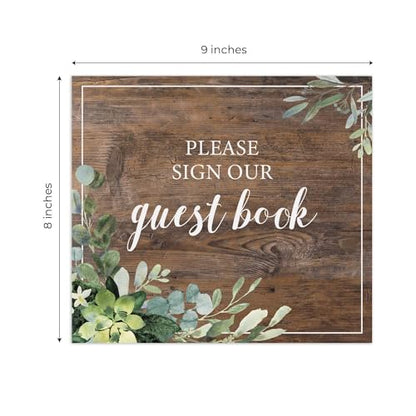 Lush Greenery Please Sign Our Guestbook Sign / 8" x 9" Flat Rustic Faux Wood Wedding Guest Signature Sign/Modern Floral Plastic Table Top Plaque/Made In The USA - color: Lush Greenery, style: Guestbook