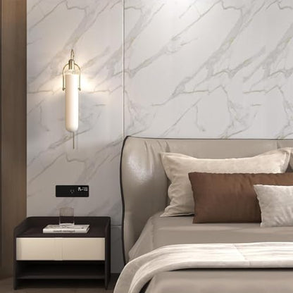 BAYYA Extra Wide Marble Contact Paper White/Gold/Grey Matte Marble Wallpaper Peel and Stick Countertops for Kitchen Counter Top Vinyl Wrap 48"x80" Heat Resistant Countertop Laminate Sheets Covers - color: White, size: 48" x 80"