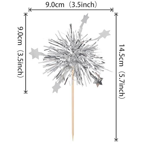 30 PCS Foil Firework Cupcake Toppers Star Cupcake Picks Sparkle Tinsel Flower Drink Stirrers Cocktail Food Fruit Toothpicks for Valentine's Day Birthday Party Cake Decorations Supplies Silver - color: Star Silver