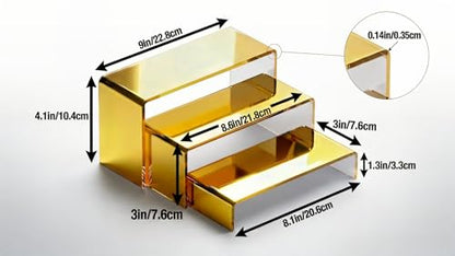 Acrylic Display Risers 2 Sets 3 Tier Cupcake Stand for Dessert Jewelry Pop Figures Shelves Retail Shoe Showcase (Gold) - color: Gold