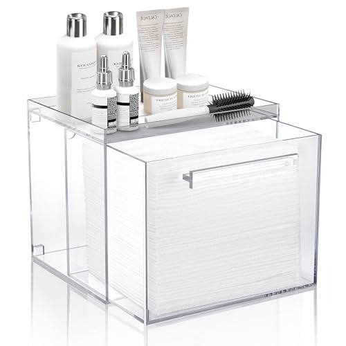 Disposable Facial Towels Storage Box - Acrylic Container Compatible With Clean Skin Club Clean Towel XL - Wall-Mounted Makeup Organizer With Drawer Valentine's Day Gifts - color: Clear