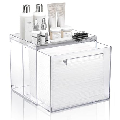 Disposable Facial Towels Storage Box - Acrylic Container Compatible With Clean Skin Club Clean Towel XL - Wall-Mounted Makeup Organizer With Drawer Valentine's Day Gifts - color: Clear