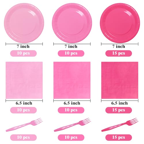 Serves 35 Guests Gradient Pink Plates and Napkins Party Supplies,7" Gradient Pink Birthday Dessert Paper Plates and Napkins,Disposable Party Dinnerware for Wedding,Graduation - color: Gradient Pink