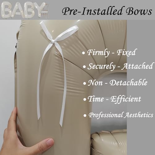 40" Cream White BABY Letter Foil Balloons with Pre-installed White Rustic Bows - Gender Neutral Decor for Baby Showers, Gender Reveal Parties, Boho Backdrop & Party Favors