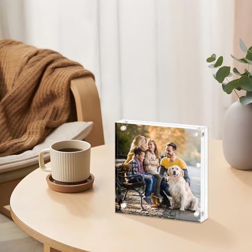 AMEITECH Acrylic Picture Frame 6x6-2 Pack, Clear Double Sided Frameless Photo Frame with Magnetic, Free Standing Desktop Acrylic Frame Display, Lucite Frame with Gift Box Package - size: 6 x 6 inch