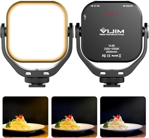 ULANZI VL66 Bi-Color Adjustable Rechargeable 2500-6500K - Mini Video Portable Light on Cam, 2000mAh CRI95+ Dimmable, Ultra Bright Photo & Video Lighting, LED Fill Lamp for DSLR Camcorder Action Camera - color: VL66 Bi-Color