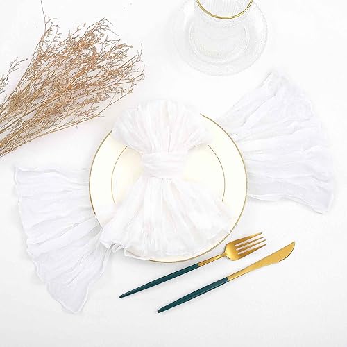 Gauze Cheesecloth Napkins Set of 96, 20 x 20 Inch White Wrinkled Rustic Boho Dinner Napkins for Wedding,Dinner,Family Everyday Use/Parties - color: White, size: 20" x 20" (Set of 96)