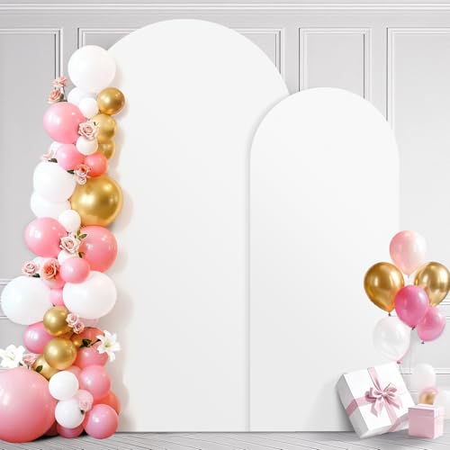 Ledido Wedding Arch Backdrop Cover 6FT 7.2FT Arch Covers 2Set Fitted Stretchy Spandex Round Top Stand Backdrop Cover for Wedding Banquet Ceremony Birthday Party Baby Shower Event Decoration,White - color: White, size: 6FT,7.2FT