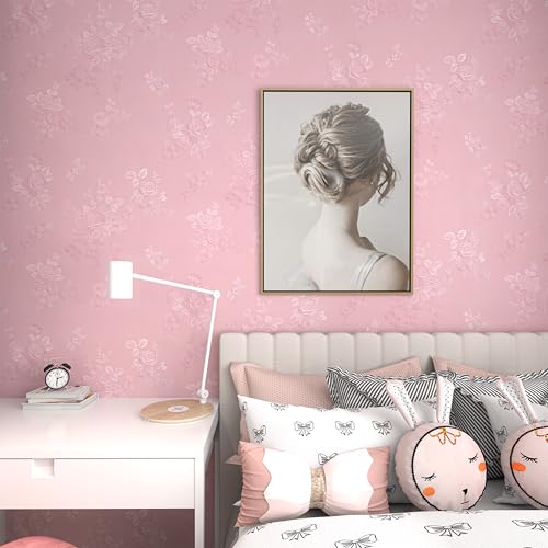 Pink Wallpaper Silk Embossed Floral Pink Contact Paper Peel and Stick 118inL 17.7inW Self Adhesive Wallpaper for Bedroom Kids Room Decor Nursery Textured Flower Contact Paper for Cabinets Liner - color: Pink, size: 17.7" x 118"