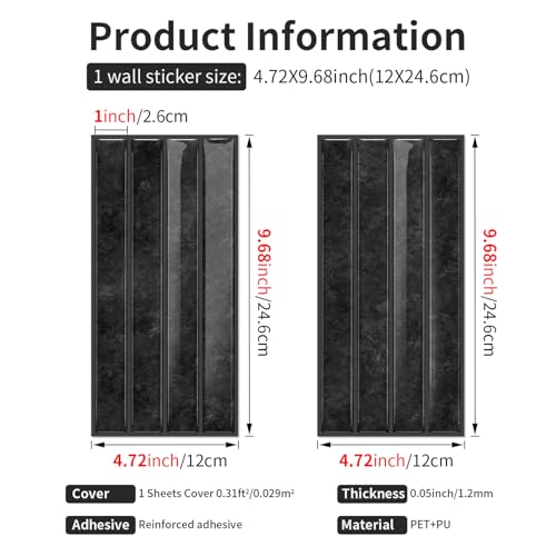 VICCI 20-Sheet Peel and Stick Backsplash, Elegant Black 3D Textured Subway Tile Stickers 4.72x9.68 Inch, Premium No-Grout - color: Elegant Black