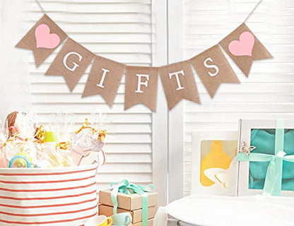 Gifts Banner for 1st Birthday - Gifts Burlap Bunting, Bridal Shower Decorations, Baby Shower Decor, Country Bridal Shower,Photo Prop