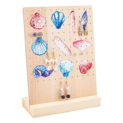 NBEADS Wooden Earrings Display Stands, 120 Holes Ocean Theam Wood Earring Display Stand Rack Rectangle Jewelry Organizer Display with Sea Animal Pattern for Earring Necklace Bracelet, 3.15x7.87x10.43 - color: 120 Holes Wooden L.w.thi: 7.87x3.15x10.43"