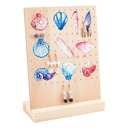 NBEADS Wooden Earrings Display Stands, 120 Holes Ocean Theam Wood Earring Display Stand Rack Rectangle Jewelry Organizer Display with Sea Animal Pattern for Earring Necklace Bracelet, 3.15x7.87x10.43 - color: 120 Holes Wooden L.w.thi: 7.87x3.15x10.43"