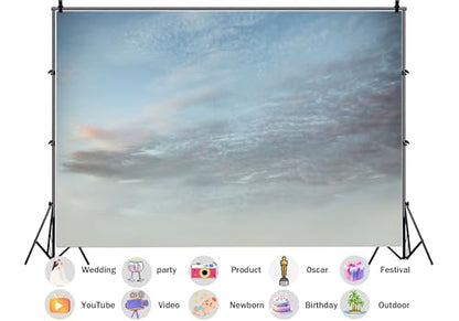 12X8ft Fabric Soft Pastel Cloudy Sky Backdrop Dreamy Pink Blue Background Romantic Photoshoot Party Decorations Tapestry Minimalist Wall Hanging Photo Studio Props - size: 12X8ft