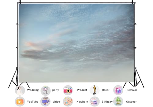 5X3ft Fabric Soft Pastel Cloudy Sky Backdrop Dreamy Pink Blue Background Romantic Photoshoot Party Decorations Tapestry Minimalist Wall Hanging Photo Studio Props - size: 5X3ft