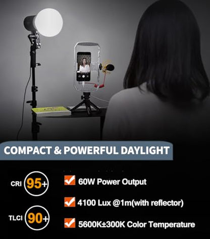 Godox 2Pack SL60W Studio LED Video Light Kit for Photography,60W Continuous Lighting Set,5600K Bowens Mount Flash Light with Softbox,Remote Control,Stands for Video Recording,Product Portrait Shooting