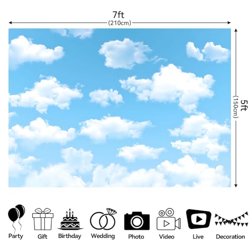 Qian 7x5ft Blue Sky White Clouds Backdrop Natural Scenery Sunshine Sky Clouds Photography Backdrop Wedding Birthday Party Decoration Newborn Baby Shower Backdrop